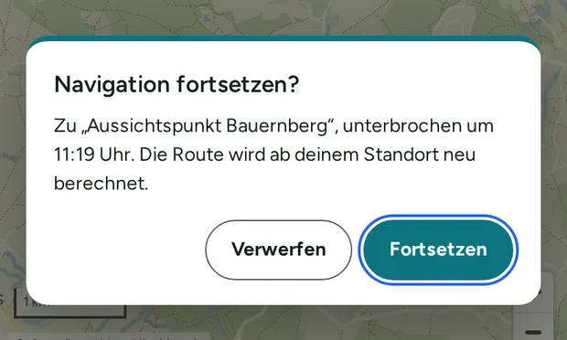 Nach einer Unterbrechung: Navigation fortsetzen?