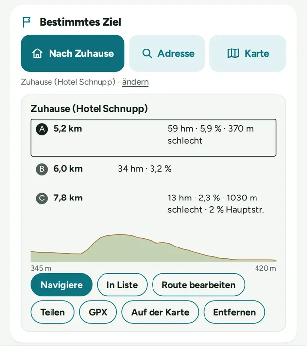 Bis zu drei Wege A, B, C, sortiert nach bester Übereinstimmung mit deinen Bedingungen.