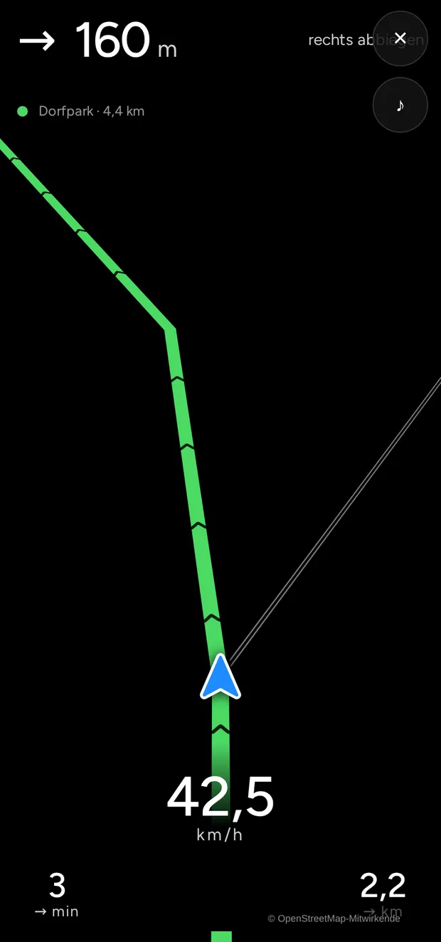 Navigationsansicht während der Fahrt.