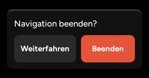 Beenden mit Rückfrage: Weiterfahren oder Beenden.