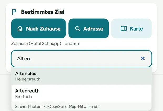 Zieladresse eingeben.