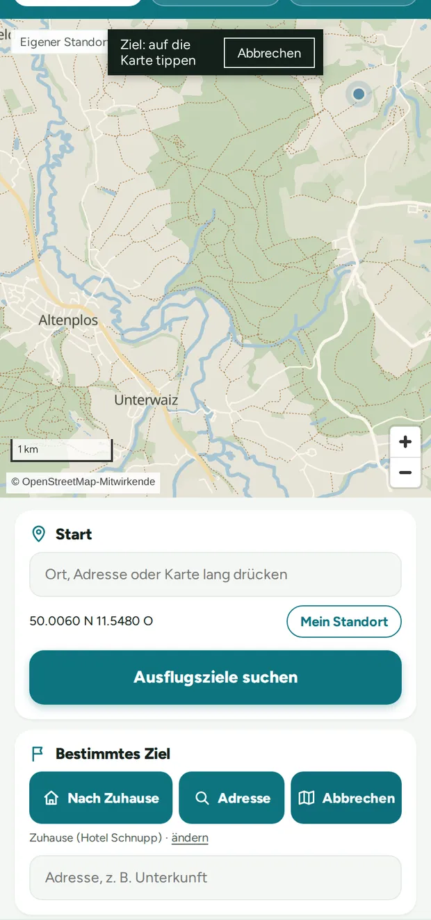 Ziel auf der Karte wählen, mit Abbrechen-Knopf.